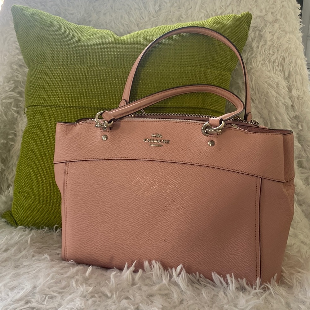 Coach Brooke Crossgrain Leather Carryall Handbag Satchel Vintage Pink